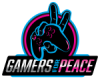 Gamers for Peace Logo Description: A hand is wrapped around a gaming controller while holding up the "peace" sign with the index and middle fingers. The words "Gamers for Peace" is displayed below.